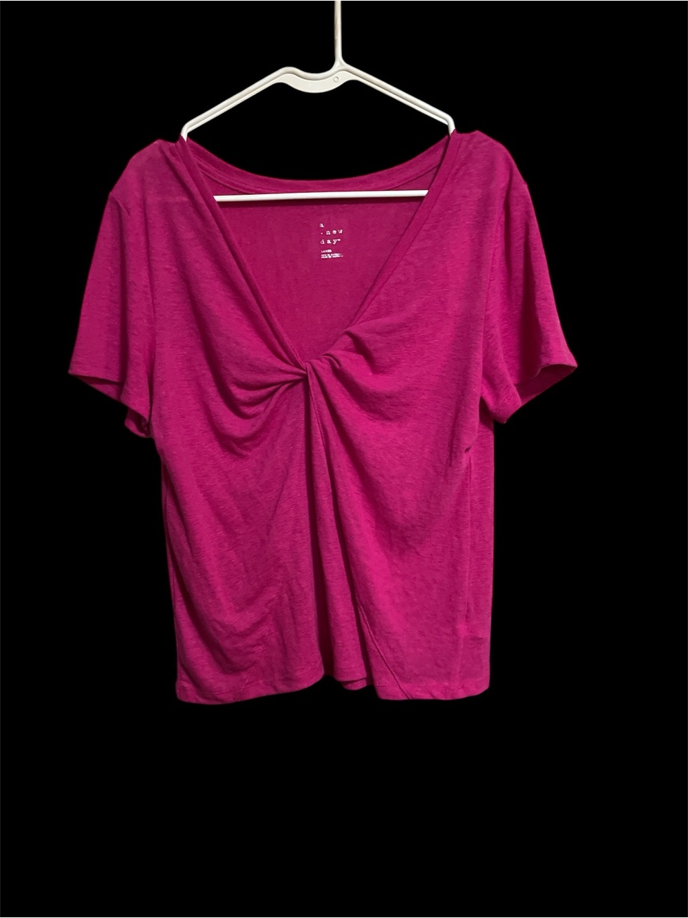 a new day Fuchsia Twist-Front V-Neck Short Sleeve Top